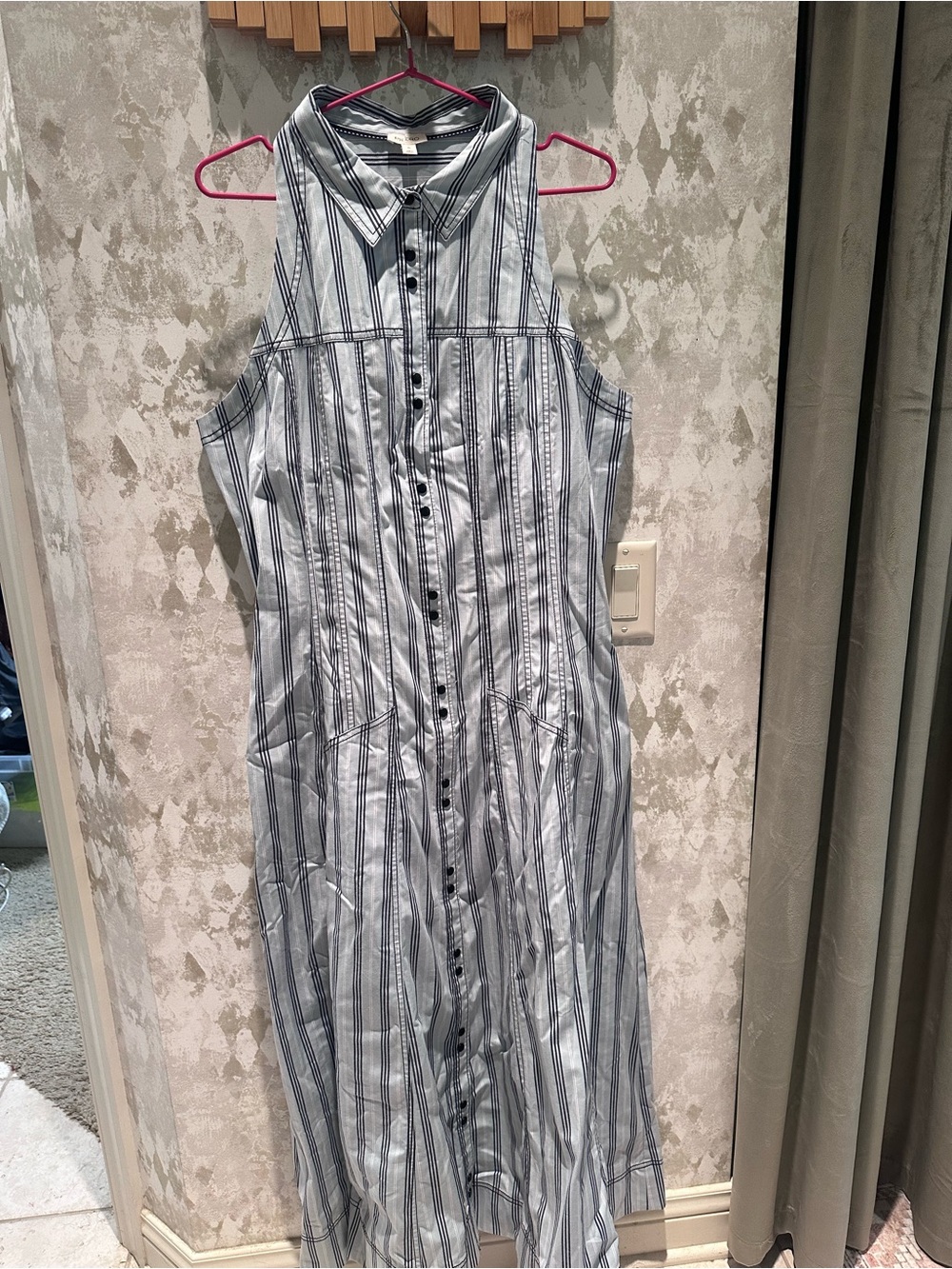Anthropologie Blue and White Striped Midi Shirt Dress